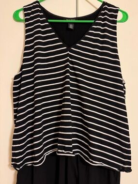 White House Black Market Black and White Striped V-Neck Tank